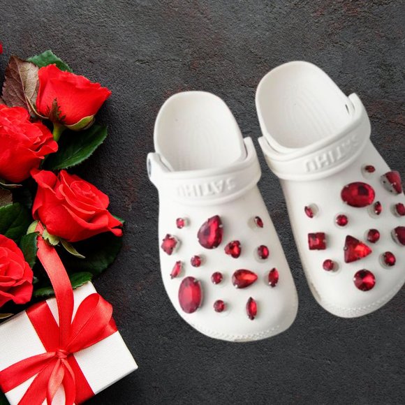 Ruby Red Glass Rhinestone Shoe Charms - Picture 5 of 10